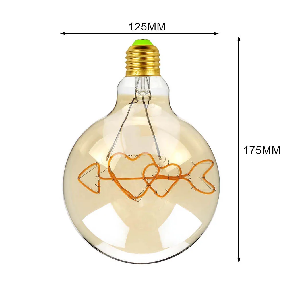 Retro Edison Bulb Dimmable Led Filament LOVE G125 Decoracion Vintage Glass Night Light Bulb Industrial String Lights for home