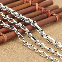 4mm 6mm Wide S925 Real S925 Sterling Pure Silver Circle Oval Link Long Chain Necklace Fine Jewelry Man Woman Gift