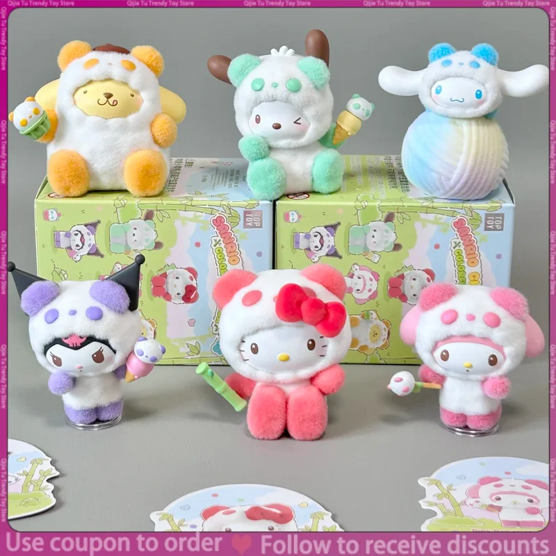 Toptoy Sanrio Family Colorful Panda Flocked Blind Box Figurine Desktop Ornament Cute Toy Gift For Adult Collectors About 6 CM