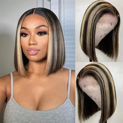 FB/27 Balayage Highligh Bob Wig Human Hair 13x4 HD Lace Front Wig Human Hair Pre Plucked with Baby Hair 200% Density Ombre Color