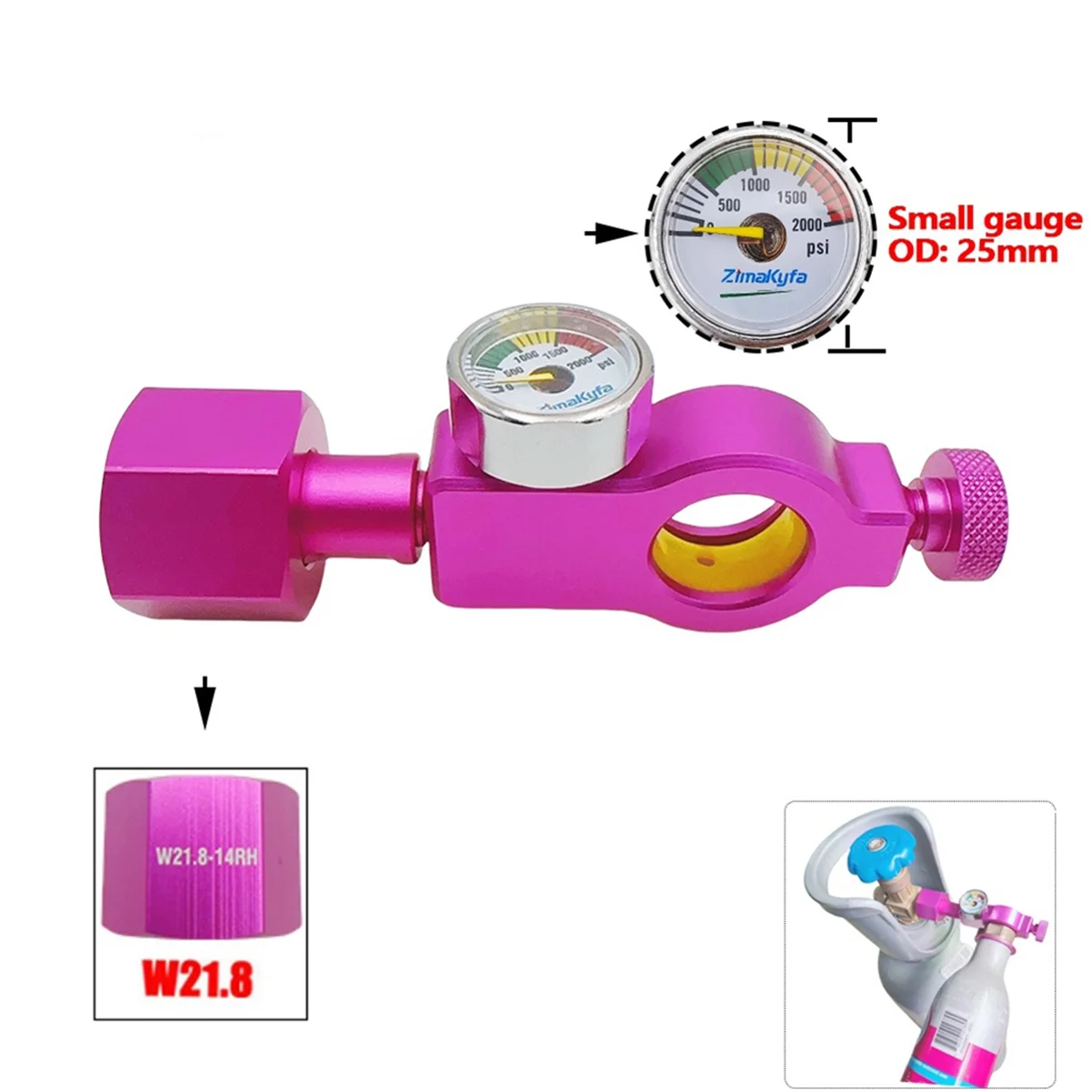 محول محطة تعبئة أسطوانة A002 Co 2 مناسب لـ (Terra DUO Art) Pink Quick Connect Co 2 Cylinder W21.8