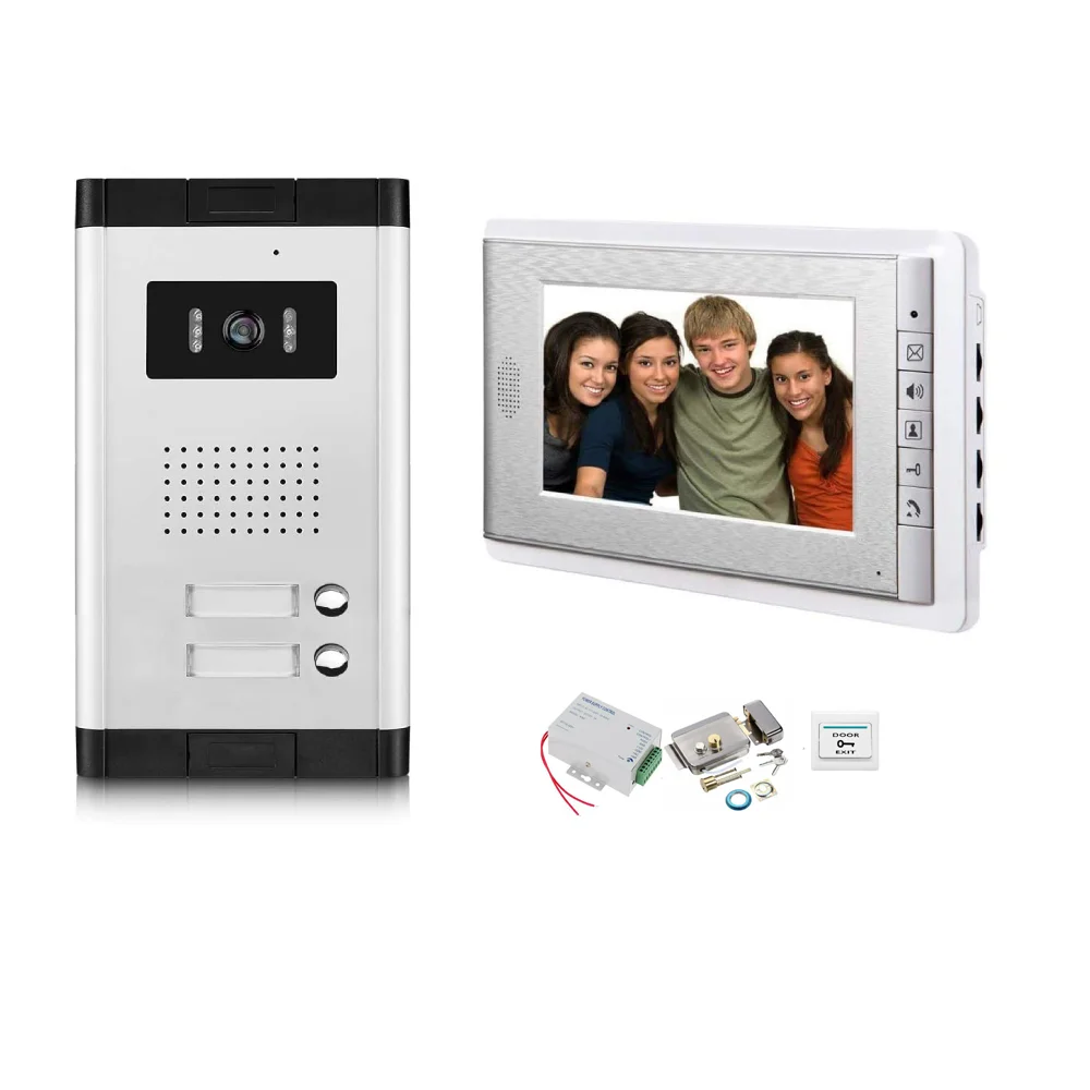 2-6 Units Apartment Video Intercom System 7 inch Monitor Wired Video Door Phone Kit Electric Lock Access Video Doorbell System