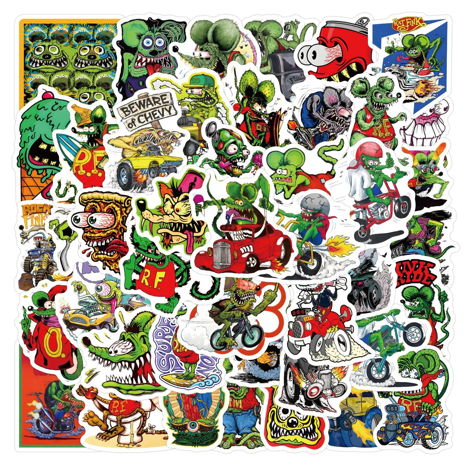 

60PCS Rat Fink Graffiti Sticker Scrapbook DIY Decoration phone Luggage Laptop Guitar Bike Skateboard guitar toys sticker ﻿