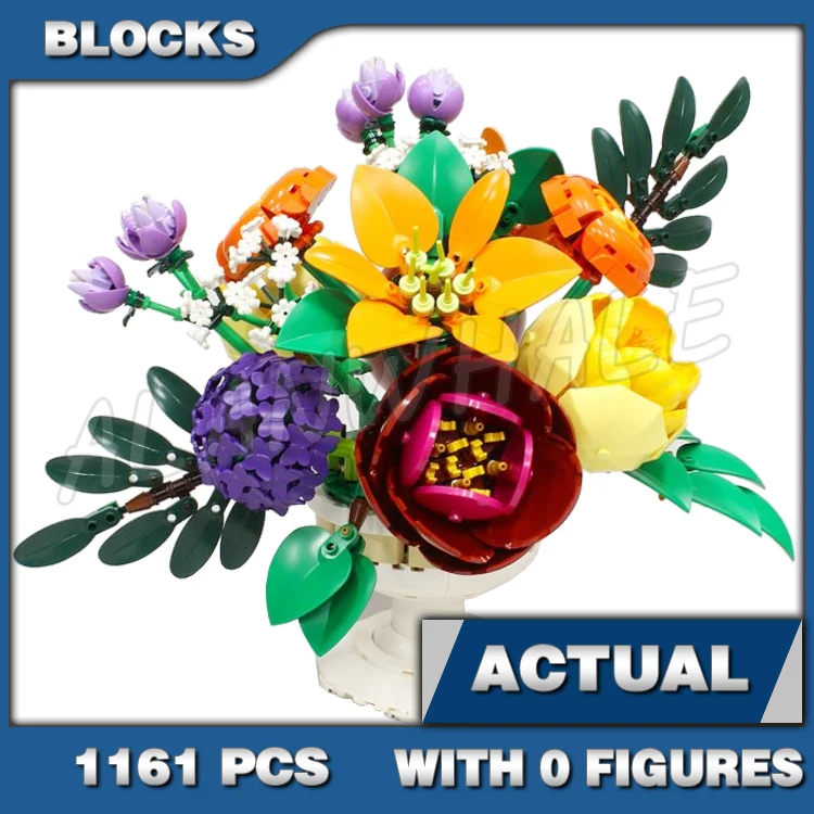 

1161pcs Creator Expert Flower Arrangement White Chalice Vase Camellias Peonies 99345 Building Blocks Toys Compatible With Model