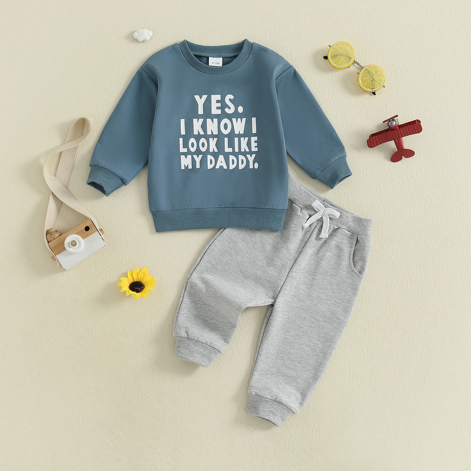 

Toddler Baby Boy Fall Outfit Letter Print Crew Neck Long Sleeve Sweatshirt with Pants 2 Pcs Set