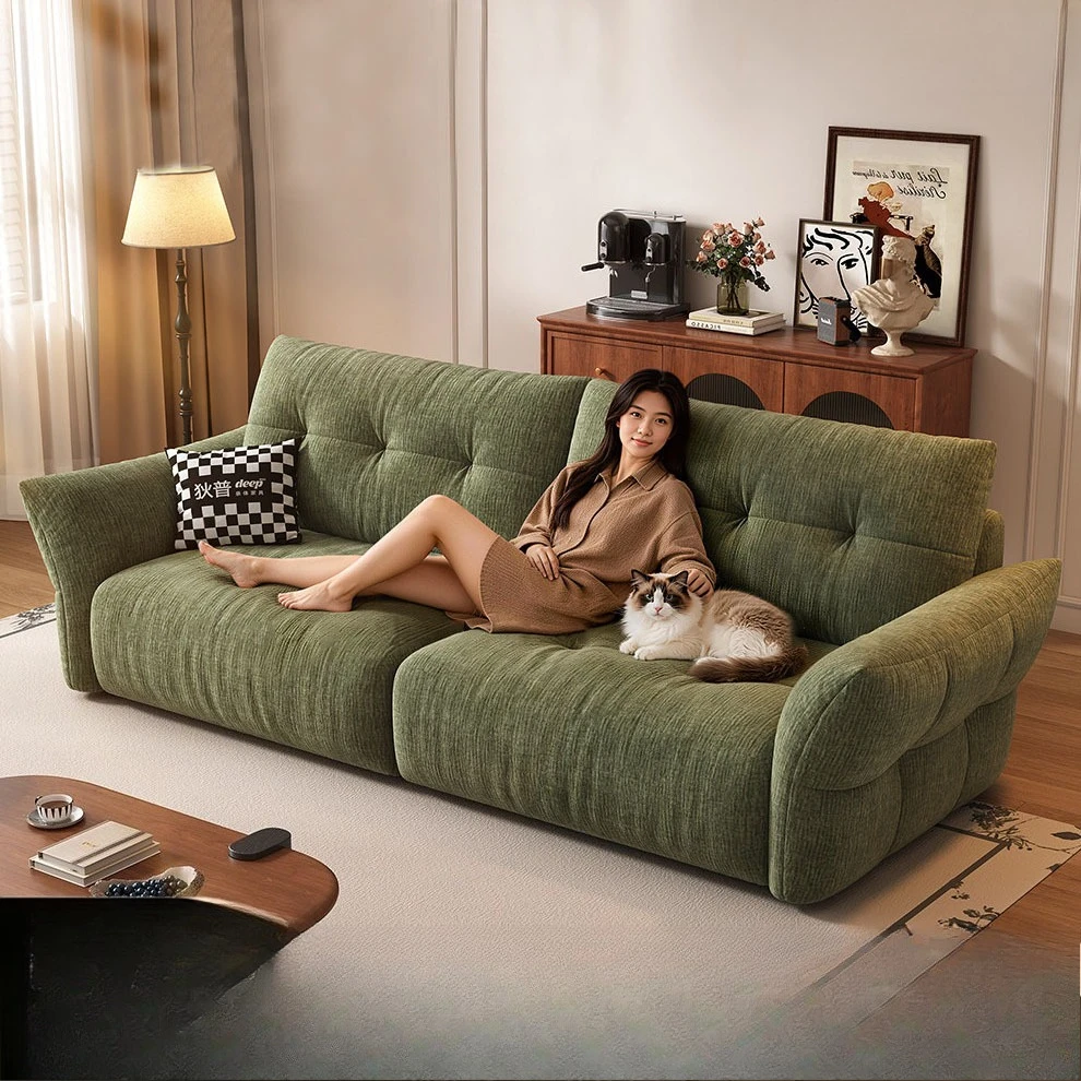 Jinyuan fabric sofa retro cream living room modern chenille fully dismantled and washed petal lily sofa