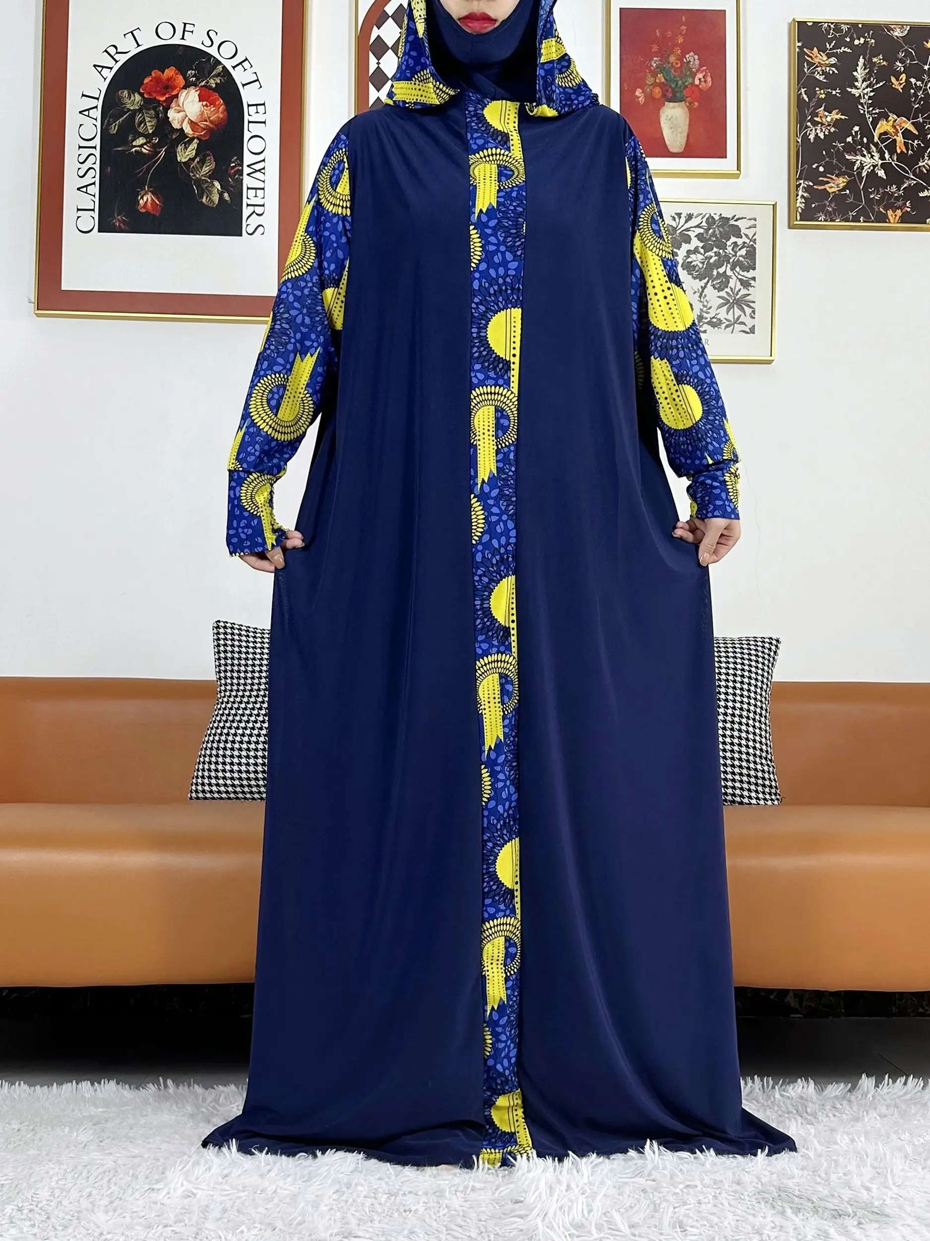 

2026 Muslim Solid Abaya For Women Ramadan Prayer Garment Joint Hat Dubai Turkey Middle East Femme Robe Floral Loose Dress