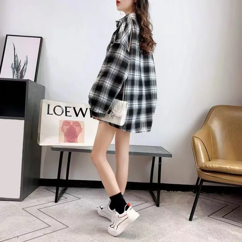 Women Plaid Shirt Long Sleeve Loose Vintage Fashion Check Shirts Cotton Korean Style Comfy Casual Oversize 2024 Spring