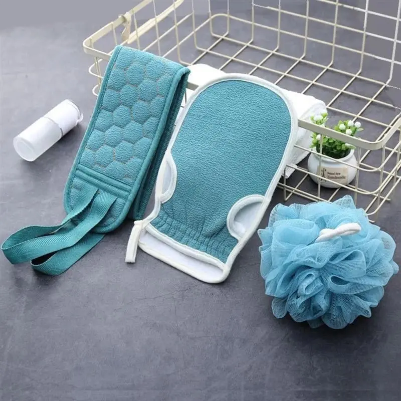 3Pcs Body Cleaning Washcloth Soft Brush Home Hotel Bathroom Shower Ball Back Scrubber Set Exfoliating Skin Towel Bath Gloves