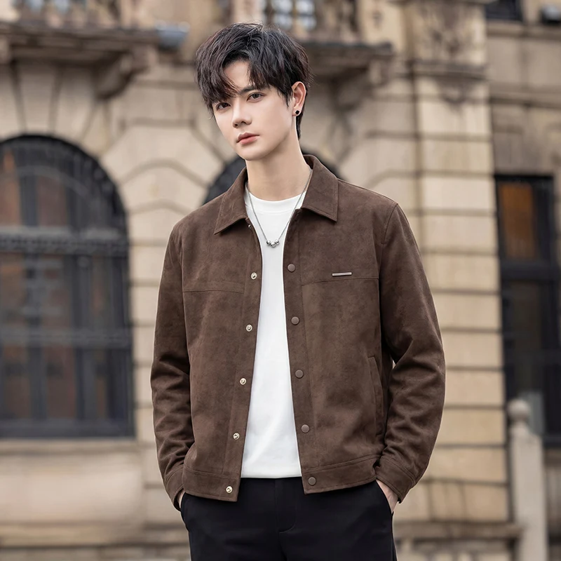 

Мужская куртка 2026: Новинка, стильная и модная, премиум-класса, с отложным воротником, из замши и бархата, в корейском стиле, верхняя одежда