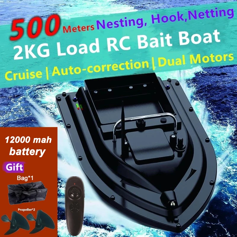 

RC Fishing Boat with Carry-bag 500M Long Range 9600mah Battery 2KG Load Automatic Correct Route RC Bait Boat Dual Propeller