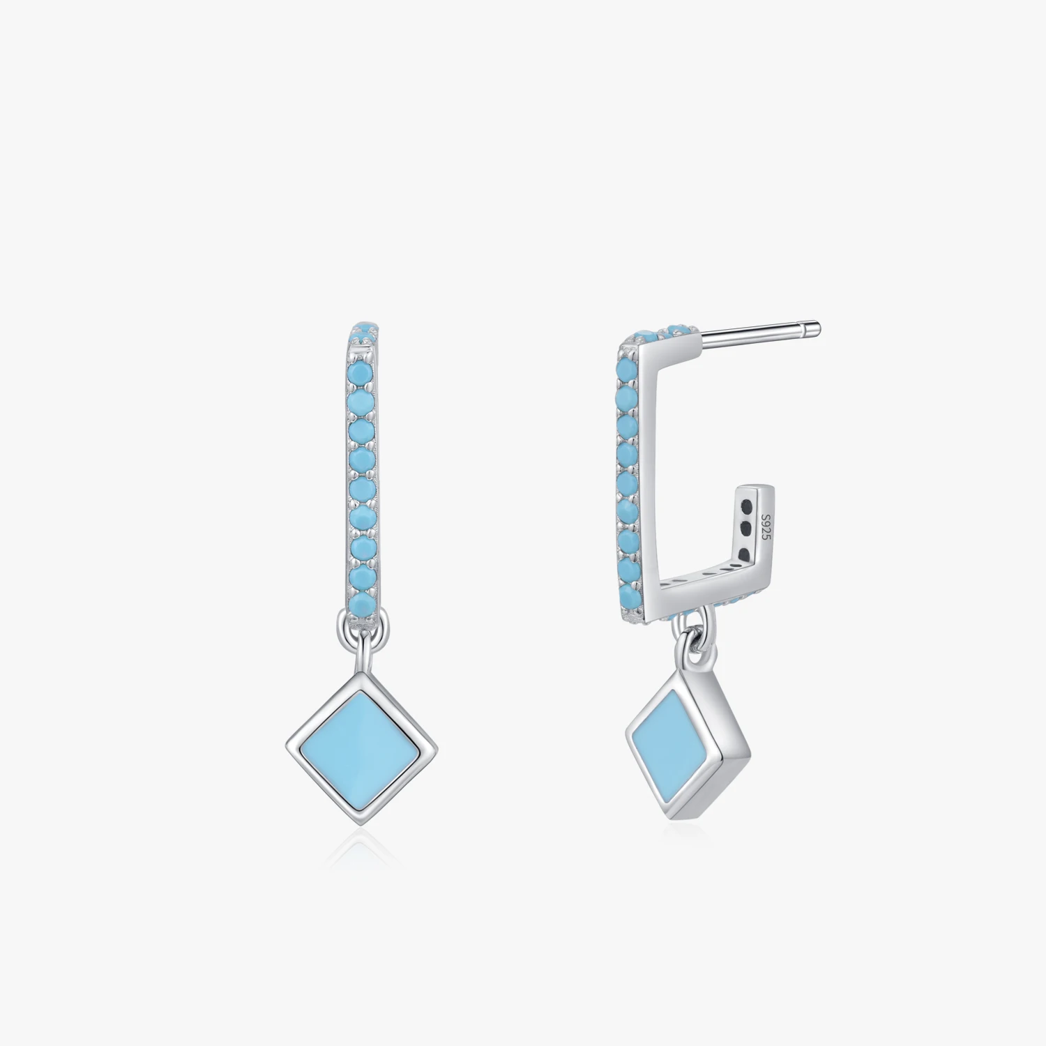 

Solid 925 Sterling Silver Geometric Design Vintage Luxury Turquoise Earrings for Women Wedding Engagement Jewelry