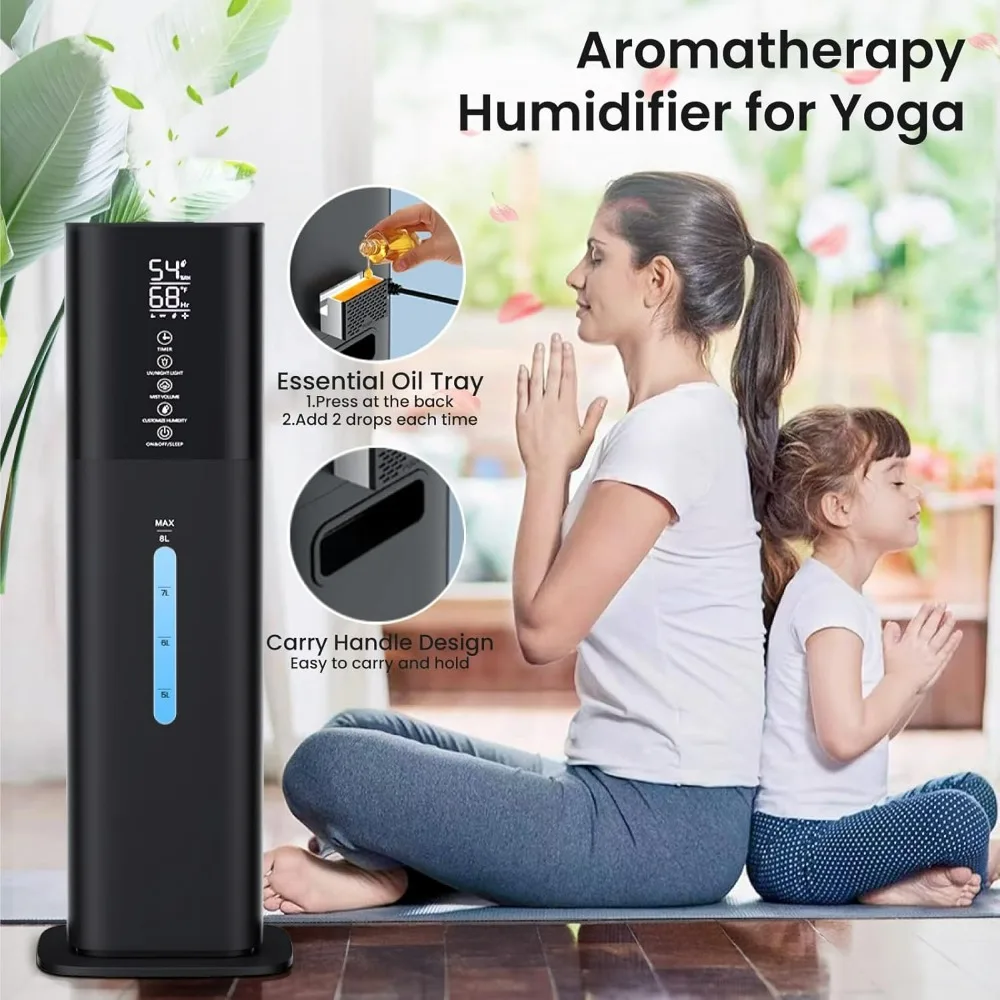 Dormitorio de habitación grande con luz de 7 colores, 2,1 gal(8 L) Humidificador ultrasónico silencioso de niebla fría de 3 velocidades con 360 °   Boquilla, juego de humedad