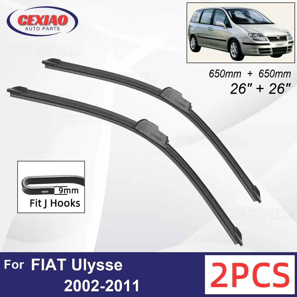 

Car Wiper For FIAT Ulysse 2002-2011 Front Wiper Blades Soft Rubber Windscreen Wipers Auto Windshield 26" 26" 650mm + 650mm