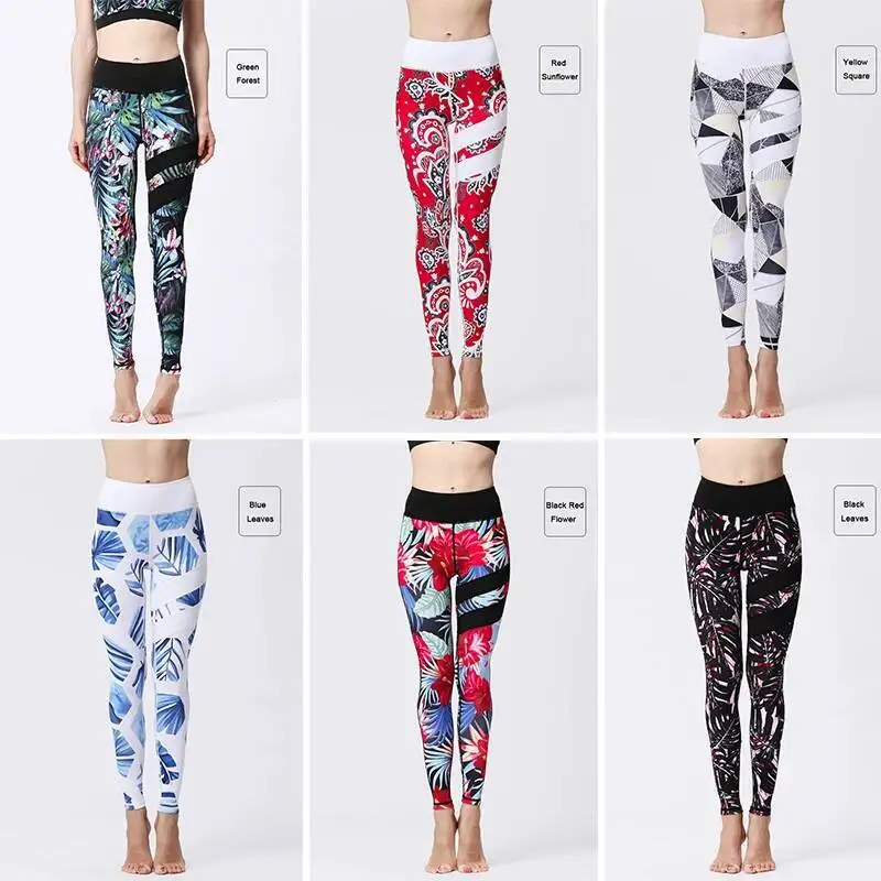 

BabYoung Yoga Pants Women Flower High Waist Sports Leggings Prints Long Tights Push Up Running Trousers Workout Tummy Control