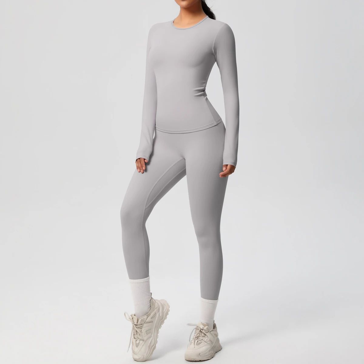 2-teiliges Sportbekleidungs-Yoga-Set, Fitnessstudio-Kleidung, Yoga-Anzüge für Damen, Fitness-Set, Trainingsanzüge, Sport, Langarm, bauchfreies Top, Gym-Leggings – Detail 33