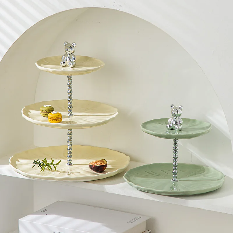 

HYS multi-layer fruit plate, living room tea table and snacks, ceramic household candy plate, light luxury front desk dessert