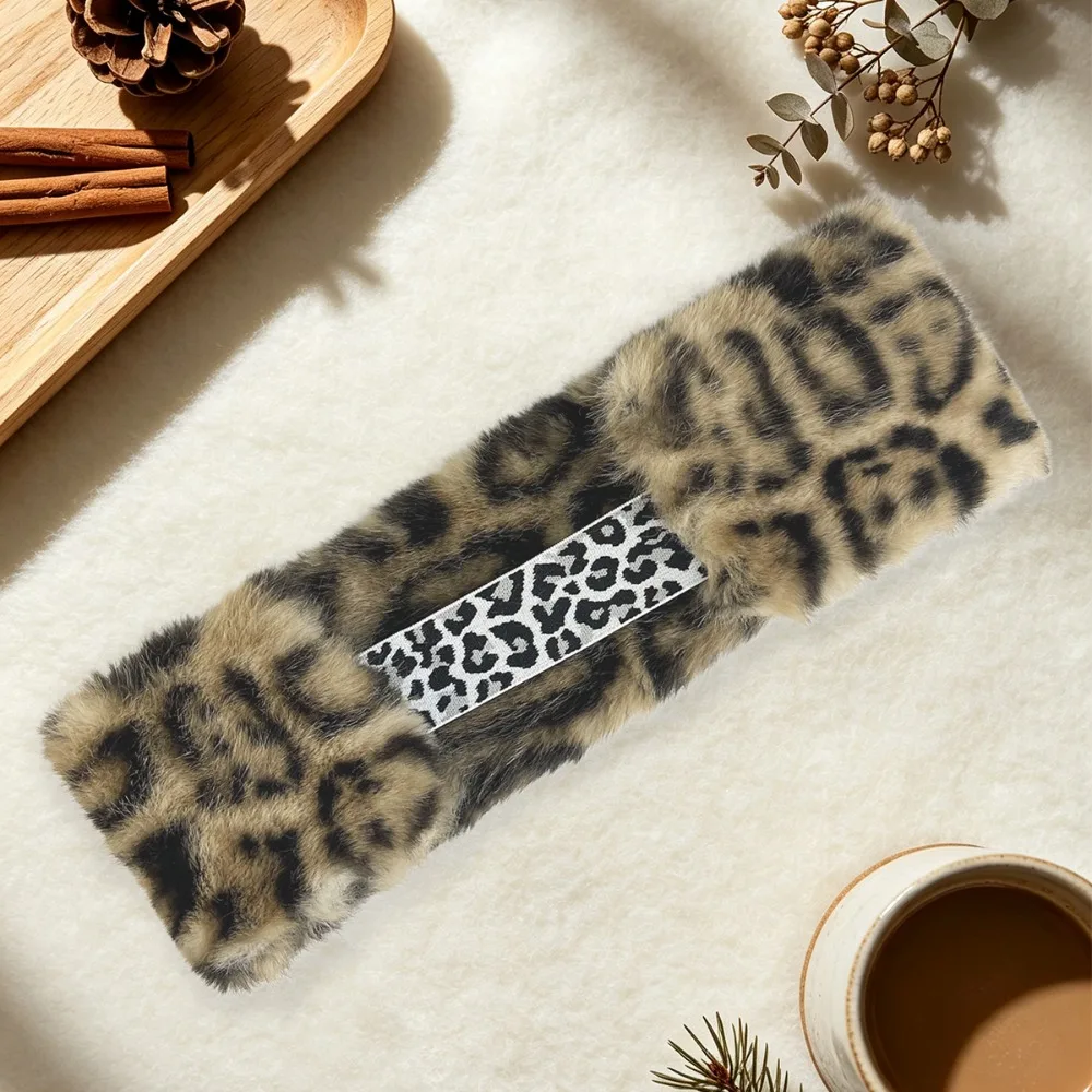 New Faux Fur Faux Fur Headband Soft Stretchy Band Winter Ear Warmer Leopard Print Elastic Back Elastic Hairband