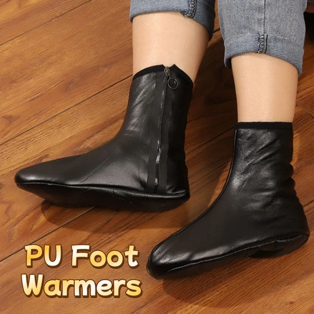 

Fashion Anti-slip Zipper PU Foot Warmers Thicken Warm Winter PU Floor Socks Windproof Solid Color Thick Mid-calf Socks Snowfield