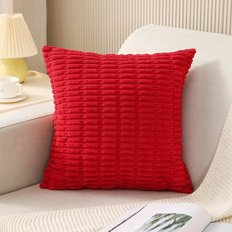 Pack Of 2 Red Corduroy Decorative Throw Pillow Covers Soft Boho Striped Pillow Covers Home Decor