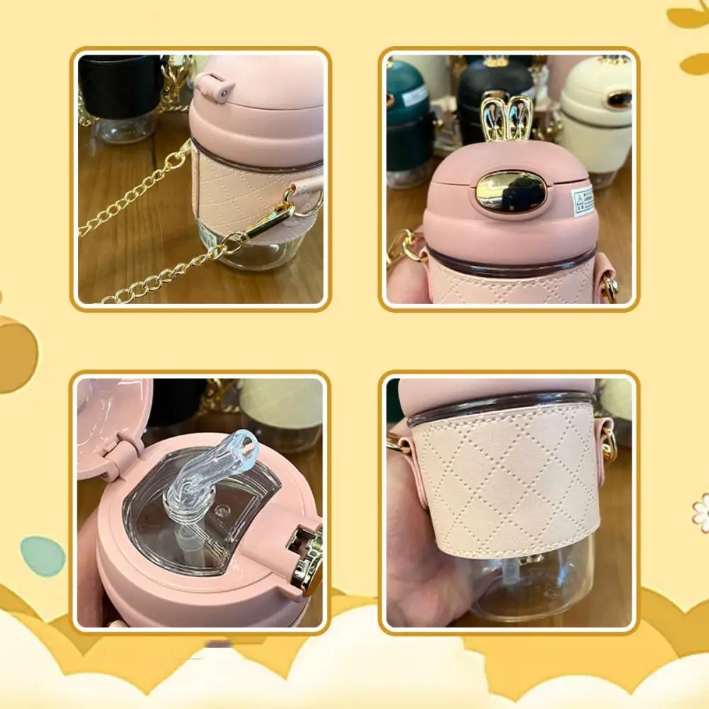 

Carried with Straps Plastic Water Bottle Soft Ear 380ml/580ml Big Belly Water Bottle with Straw Portable