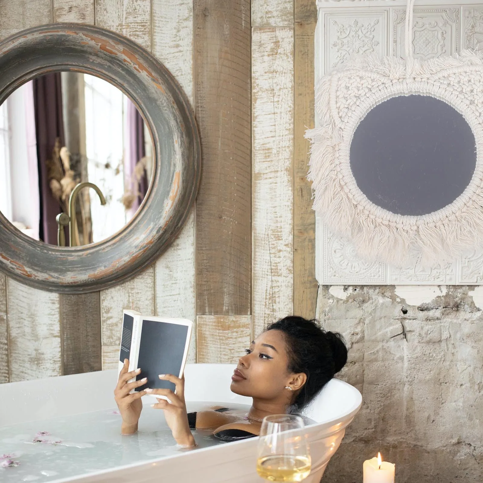 1 قطعة مرآة معلقة على الحائط المنسوجة ديكور مكرامية نسيج الشمال نمط مرآة غرفة نوم المنزل غرفة المعيشة جدار ديكور