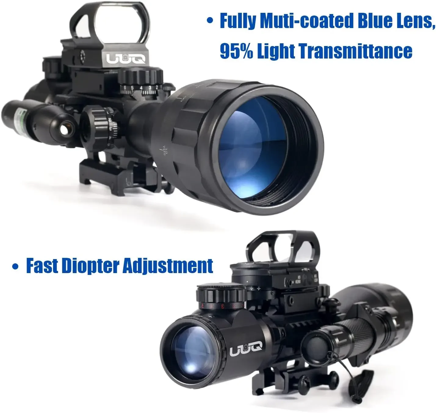 4-12&16X50 AO Rifle Scope Red/Green Illuminated Range Finder Reticle W/Green Laser - Holographic Reflex Red Dot Sight - 5 Br