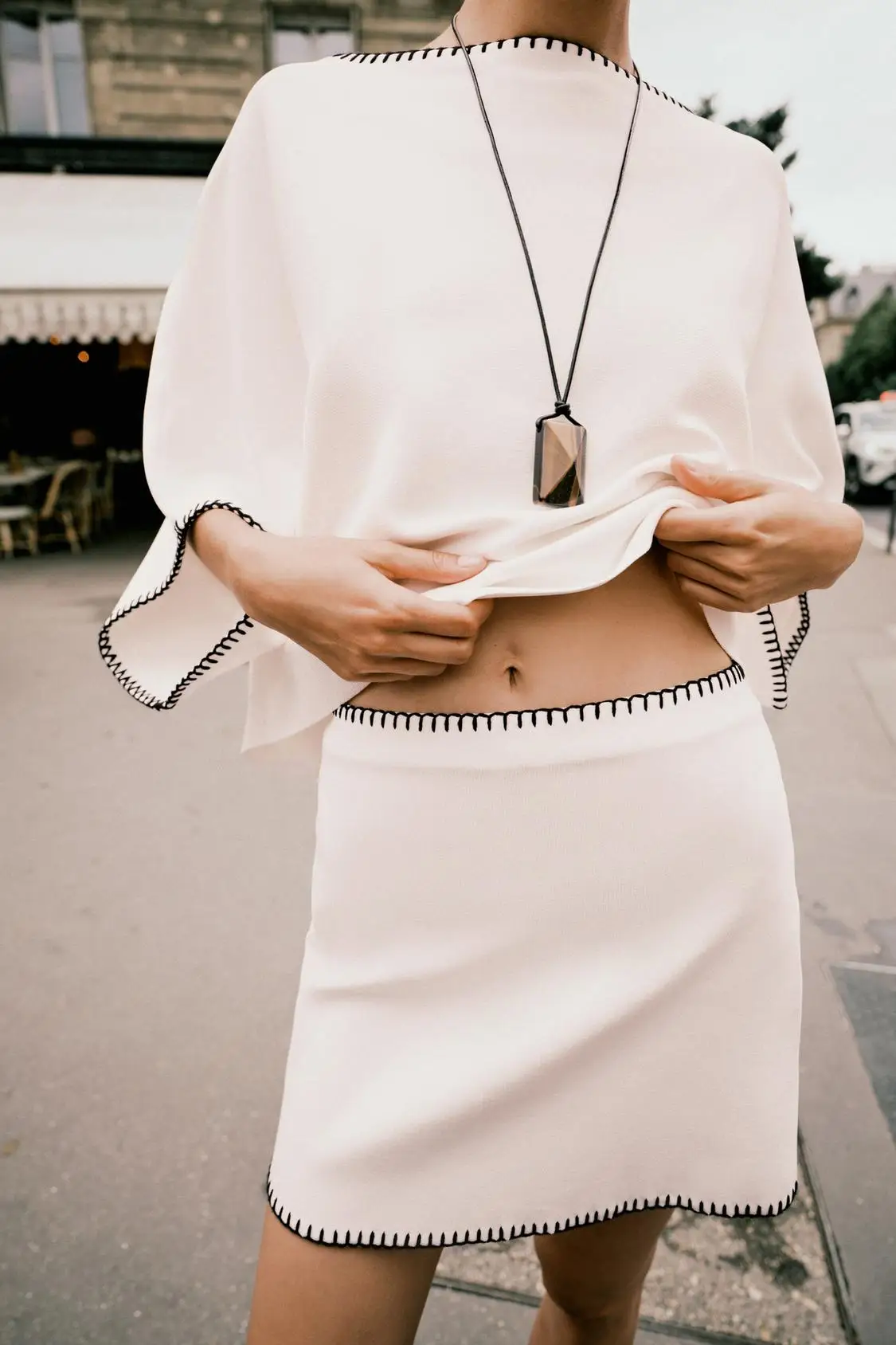 

YY26228 ZA25 summer new women's clothing pure desire style versatile lazy style slimming contrasting embroidery knit skirt 21421