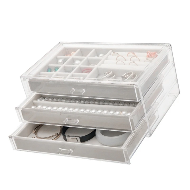 Porte-bijoux en acrylique transparent avec 3 tiroirs, plateau d'exposition d'accessoires, boîte transparente pour organiser