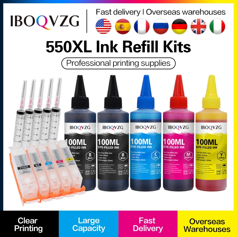 IBOQVZG PGI-550 PGI550 Compatible For Canon + Ink IP7250 MG5450 MX925 MG5550 MG6450 MG5650 MG6650 Refillable Ink Cartridge