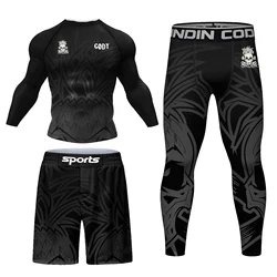 Custom Logo Ready Men's Sport Compression Suit Sublimation Grappling Fightwear Kits Rashguard Gym Clothing Fitness Tracksuit