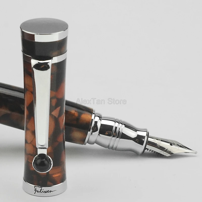 Fuliwen Elegant Celluloid Fountain Pen Maple Leaf Coffee , Fine Nib Writing Gift Pen For Office & Home School Supplies