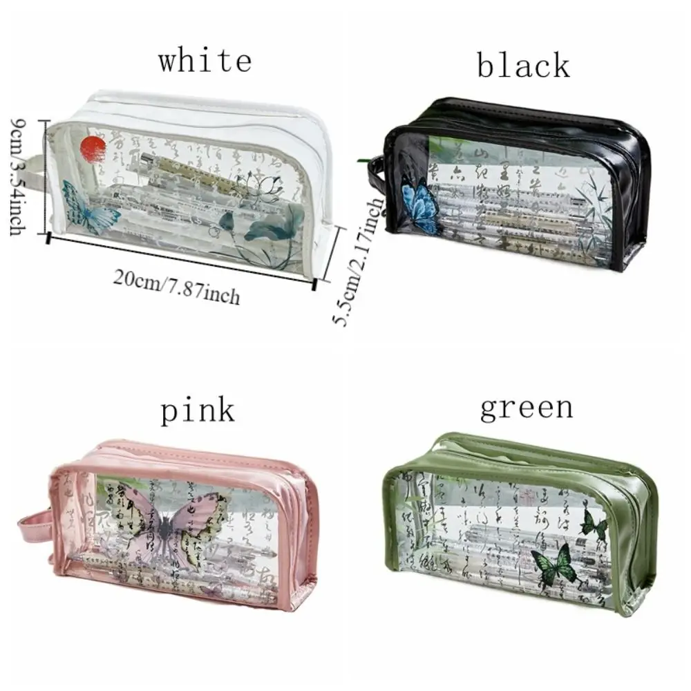 Chinese Ink Style Transparent Pencil Case Waterproof Large-Capacity Zippered Pencil Bag Versatile Durable Pencil Holder
