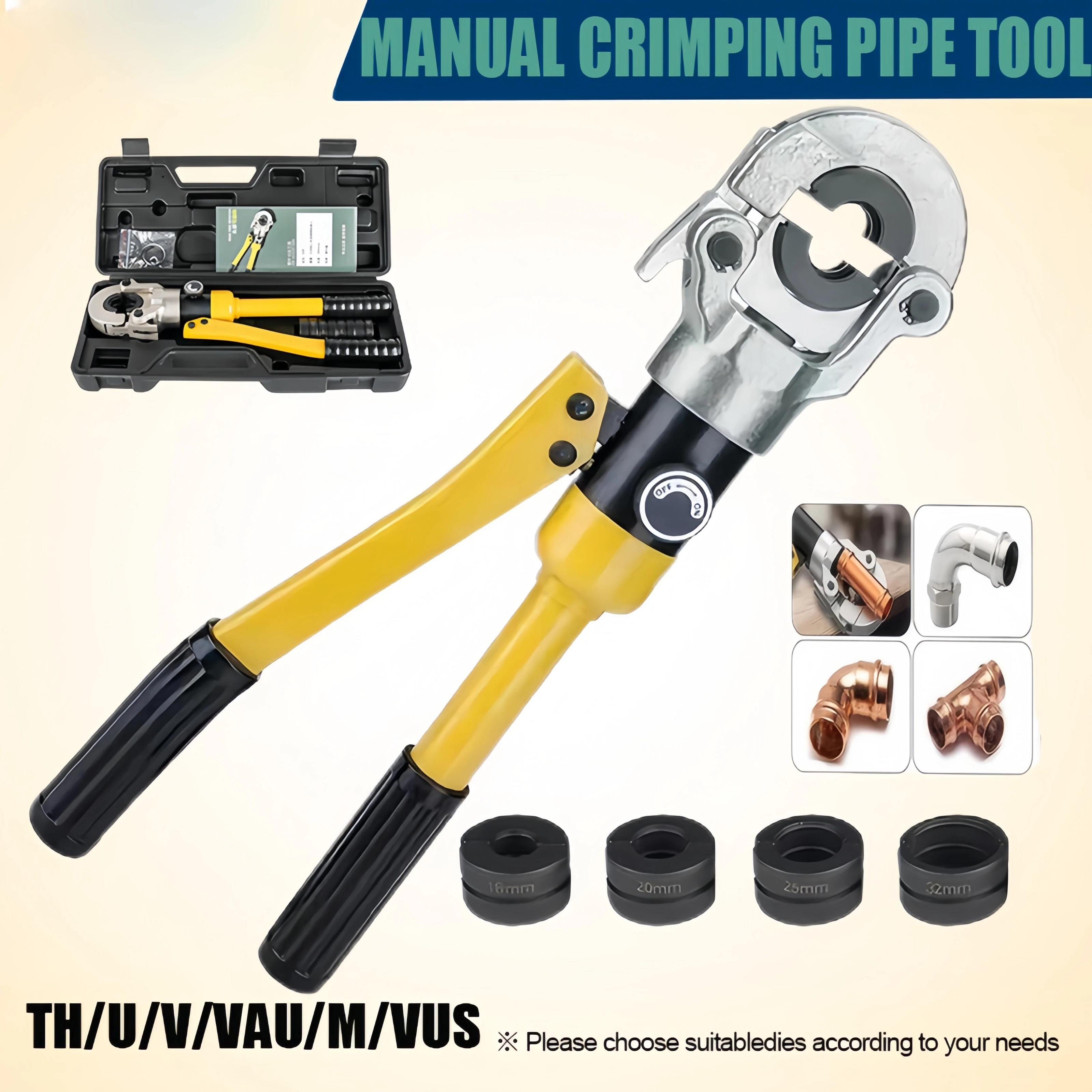 Hydraulic HVAC Pro Press Machine Steel Crimping Tool for Pex Aluminum Plastic Copper Pipe Tube Plumbing Fitting TH Jaws CW-1632