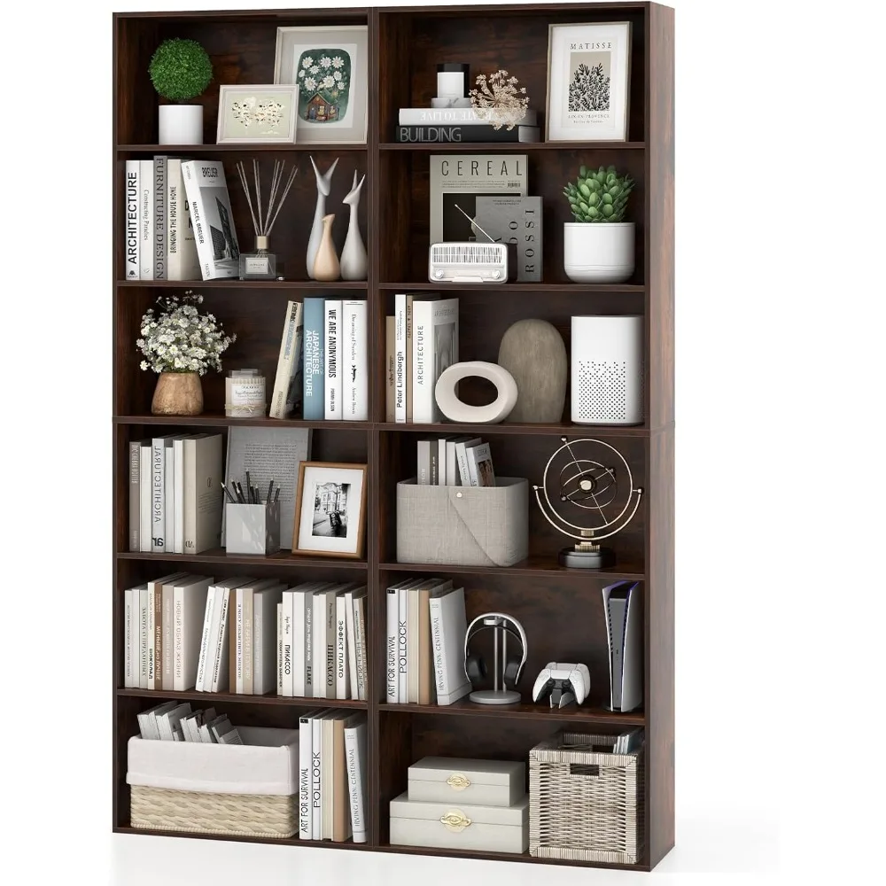 

6-Tier Bookcase, 70" Tall Wooden Bookshelf, Freestanding Storage Organizer w/Open Shelves, Anti-Tipping Kits, Modern Floor Stan