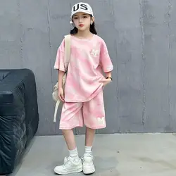 Ragazze estate stile coreano moda 2 pezzi t-shirt + pantaloni abiti 5-15 anni bambini adolescenti sport Streetwear imposta vestiti per bambini