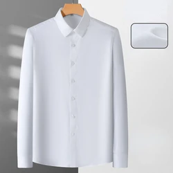 Anti-wrinkle Pure Color Work White Shirt Shirts for Men Easy Care Mercerized Stretch Long Sleeve Casual Slim Fit Shirt Men