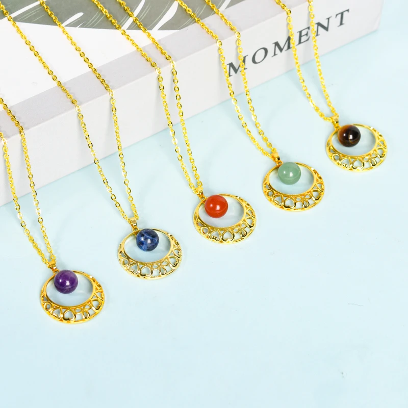 

Crystal Natural Stone Halo Filigree Bead Necklace