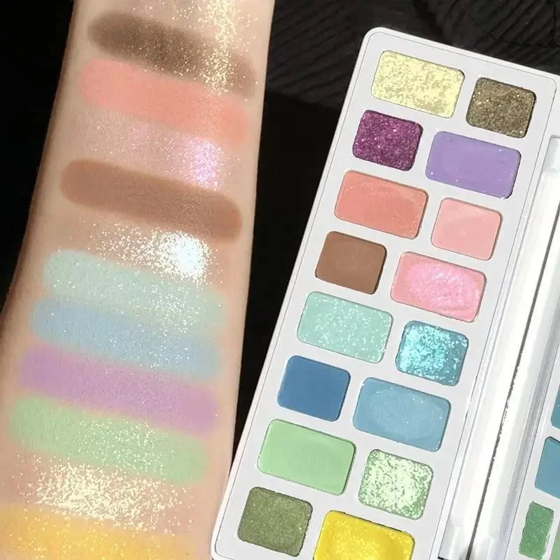 Paleta de sombras pérola verde 16 cores, à prova d'água, longa duração, diamante brilhante, cristal brilhante, maquiagem para cosplay, co: 02