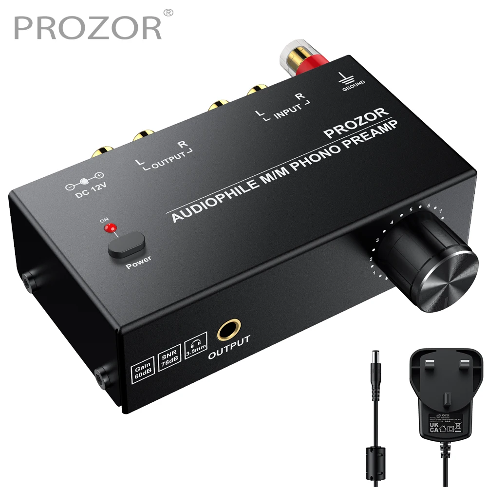 PROZOR Phono Preamp Preamplifier Audiophile M/M Phono Preamp RCA Input and Output Interfaces With Volume Control Power Supply