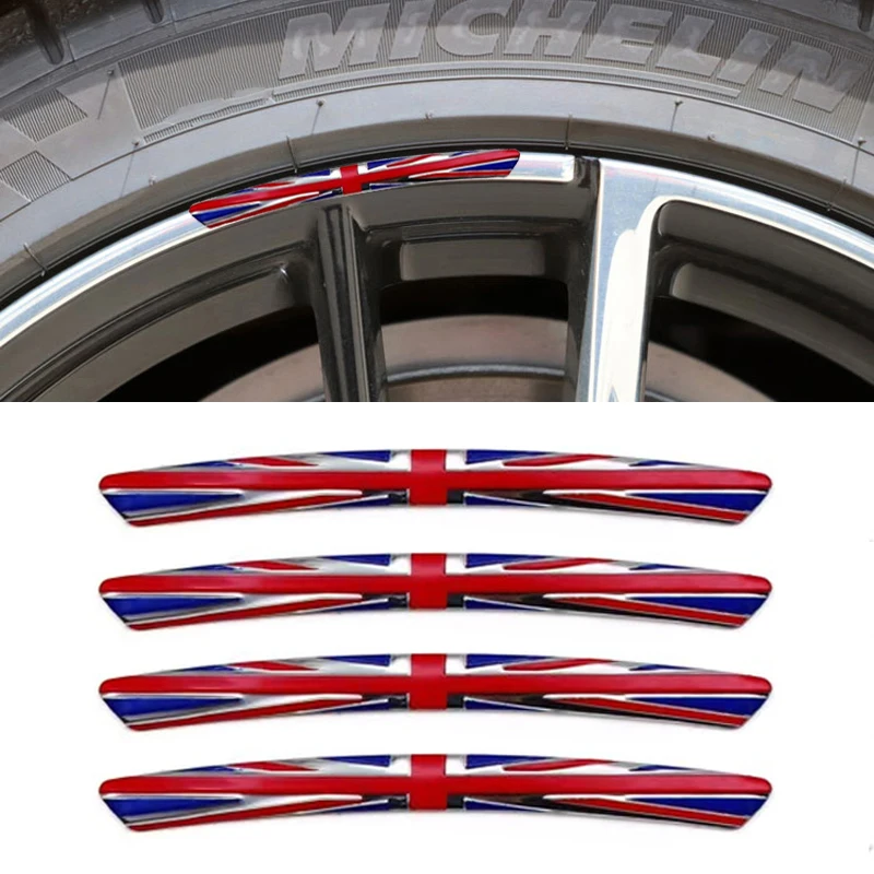 4Pcs Car Aluminum Alloy Wheel Sticker UK GERMANY FRANCE ITALY Flag Decals For Mini Cooper S JCW R55 R56 R57 R60 F55 F56 F54 F60