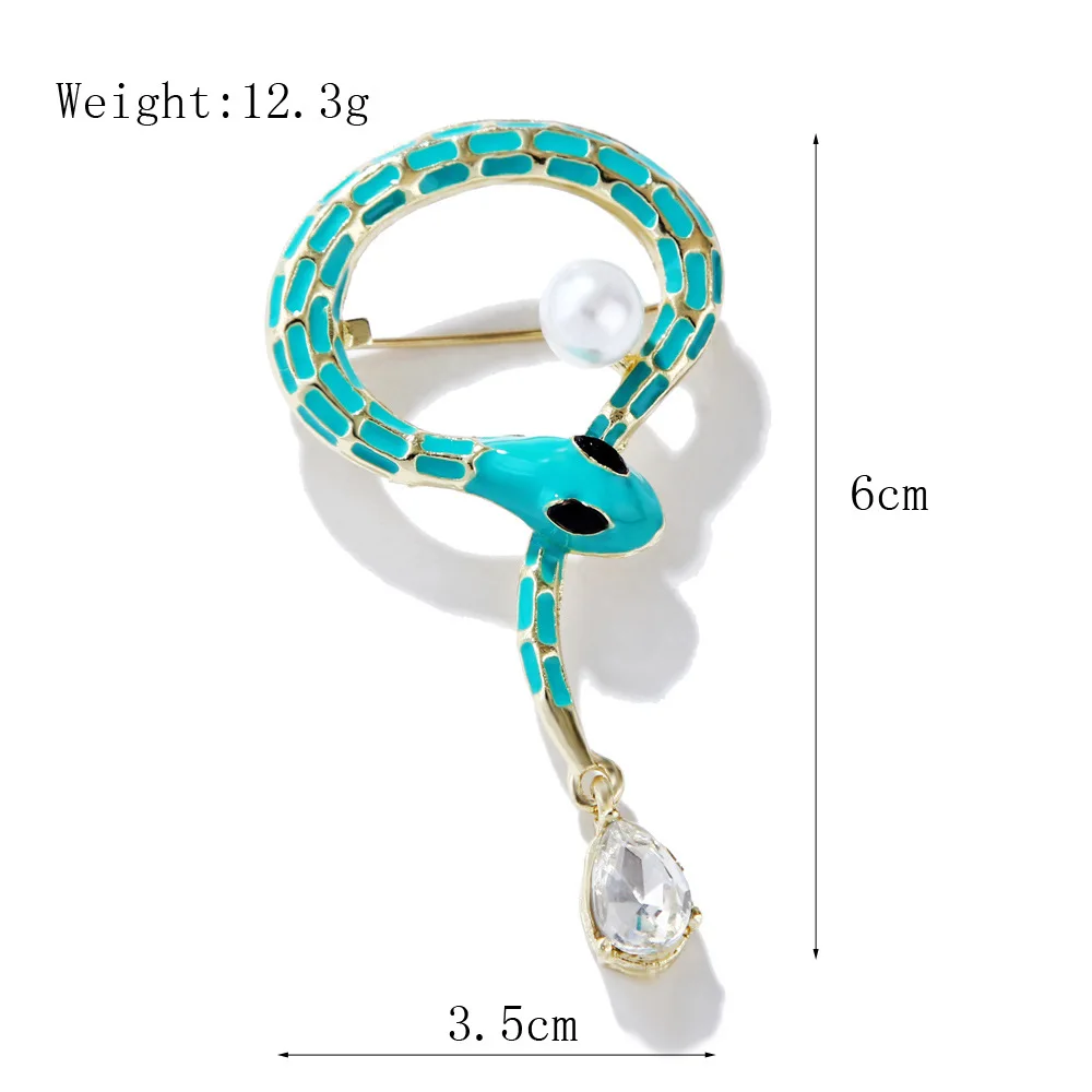 New Fashion Cartoon Animal Snake Brooch Crystal Pendant Brooches Dripping Oil Pearl Corsage Accessories Luxury Design Jewelry