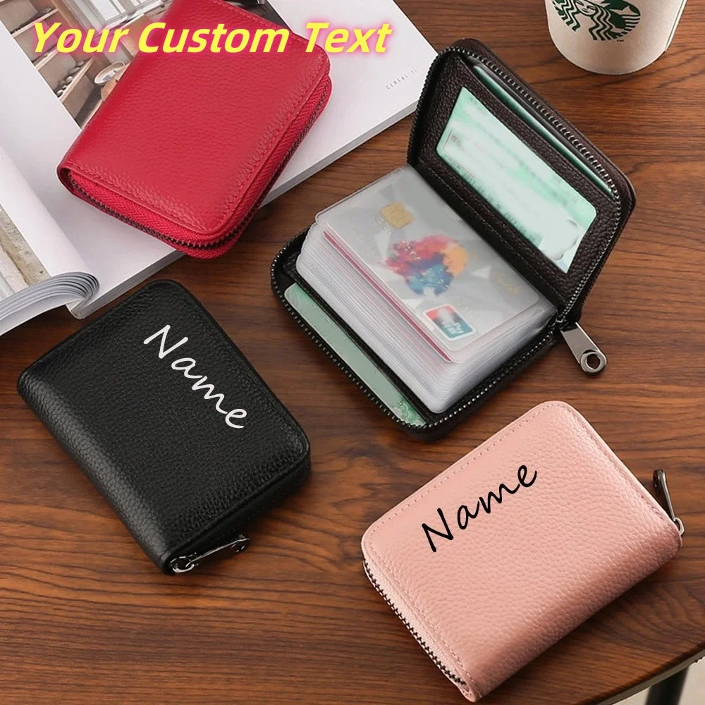 

Customized Personalized High End Business Card Holder Men's Zipper Card Holder Bank Card Id Card Credit Card Anti Theft Wallet