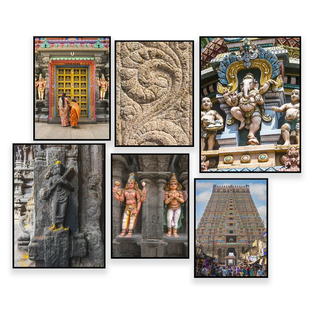 جنوب هندي، معبد Ranganathaswamy الخارجي تاميل نادو، ديكور بوهيمي باستيل قابل للطباعة فن جدار هندوسي