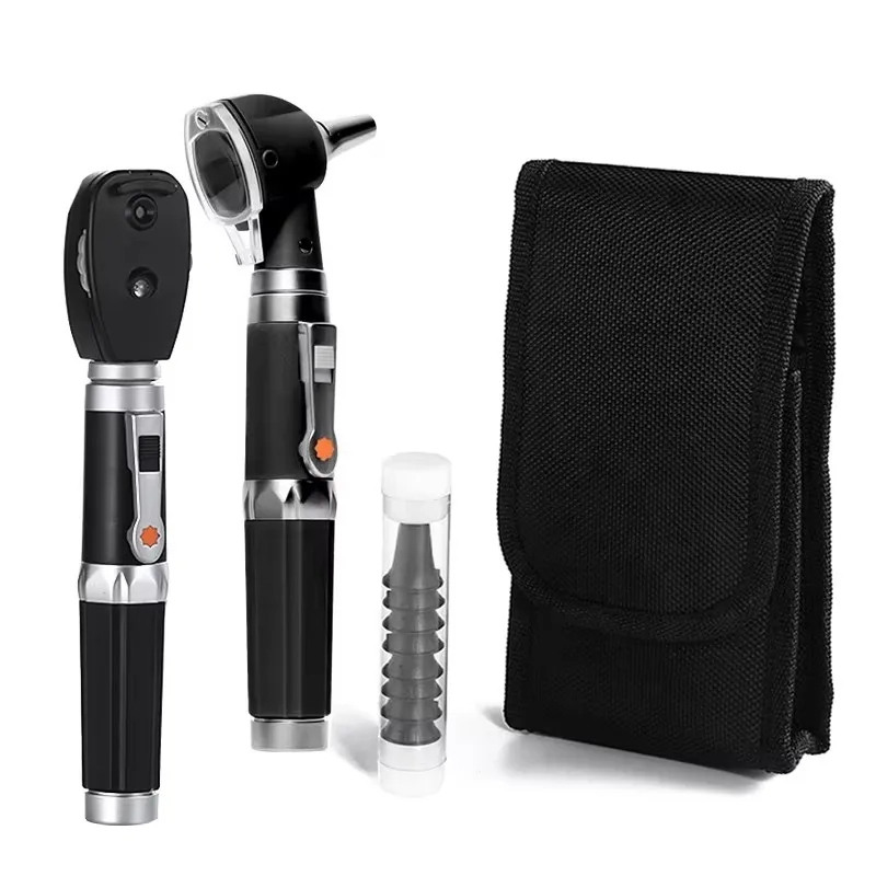 Медицинский профессиональный диагностический отоскоп для ушей и глаз, оптоволоконный светодиодный прямой отоскоп, набор офтальмоскопов с сумкой для хранения