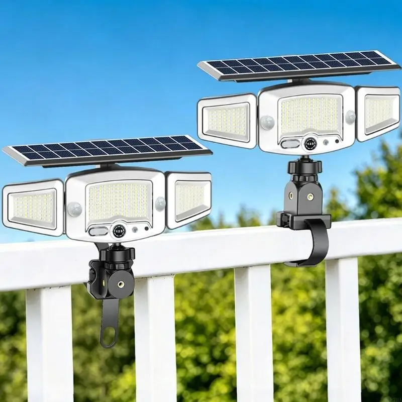 Three-Light Outdoor Solar Lamp with Motion and Light-Level Sensing, Band Mount, USB Charging, 3 Modes and 231 Cool White 87HA