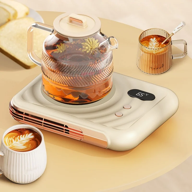 

Термостатический коврик-подогреватель для чашек 2-в-1 с тепловентилятором для кофе, молока, чая, напитков, настольный, бежевый