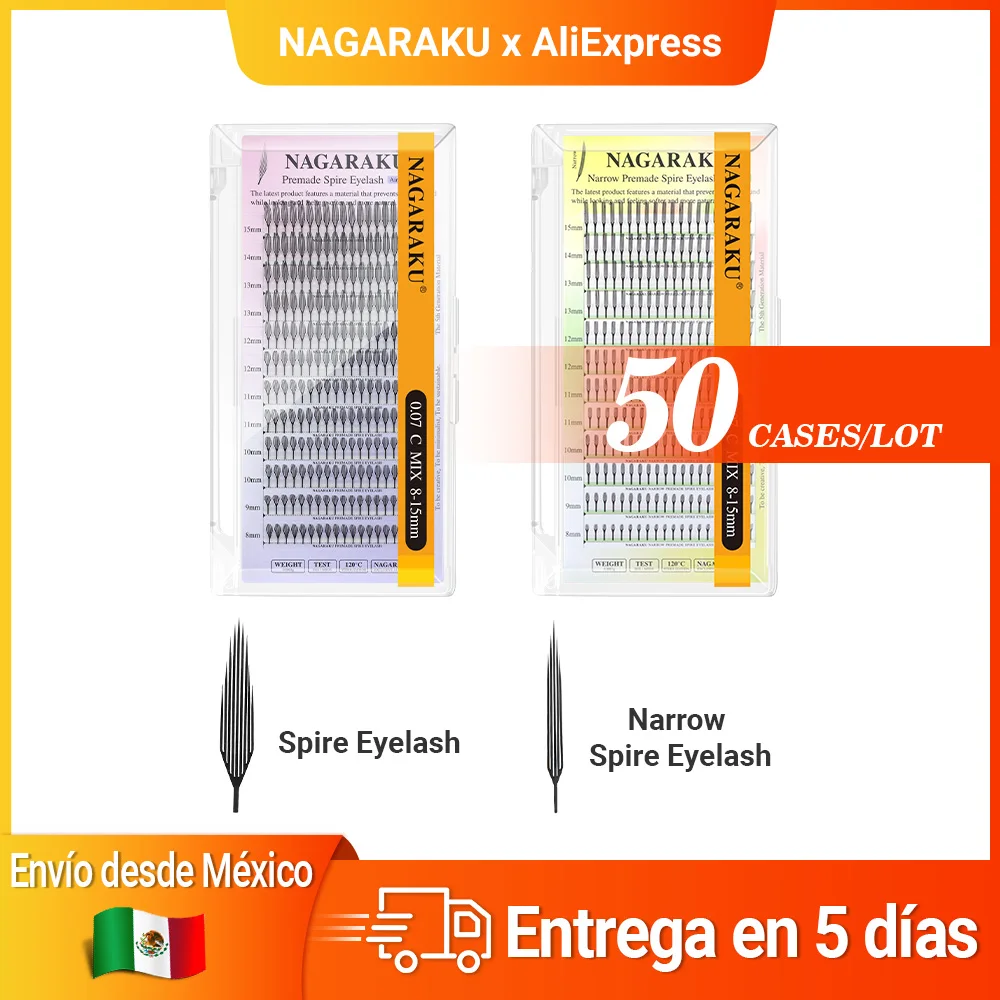 NAGARAKU Envío desde México 50 estuches de pestañas postizas Premade Spire con efecto anime, entrega local rápida y gratuita