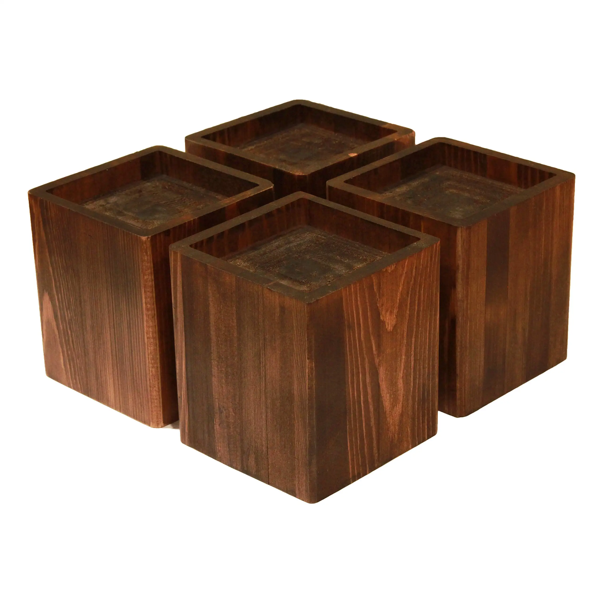 

Dark Rustic Pine Wood Furniture Risers Set Of Four For Extra Storage Space