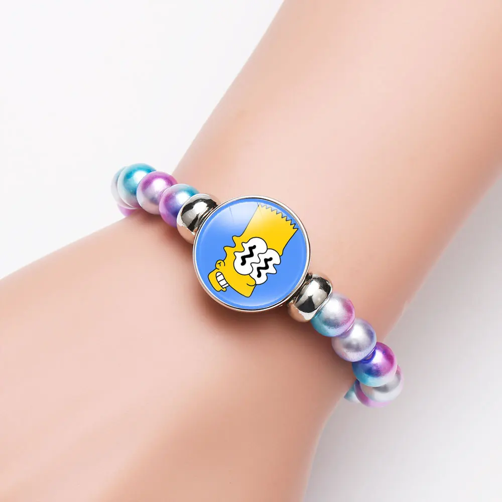 Anime The Simpsons Beads Bracelet Homer Simpson Cartoon Charm Bracelet for Women Good Friends Fashion Jewelry Hand Accessories